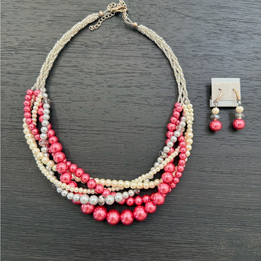 Faux Pearl Necklace and Earring Set